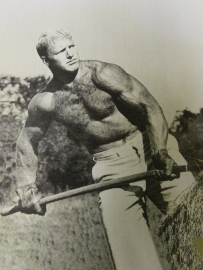 Bobby Hull, 23 year NHL veteran, working on his Farm. 